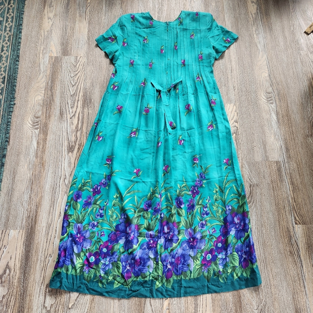Vintage Jackie & Eric Vibrant Maxi Dress Pintuck Teal Purple Pink Womens 16 - Picture 7 of 11